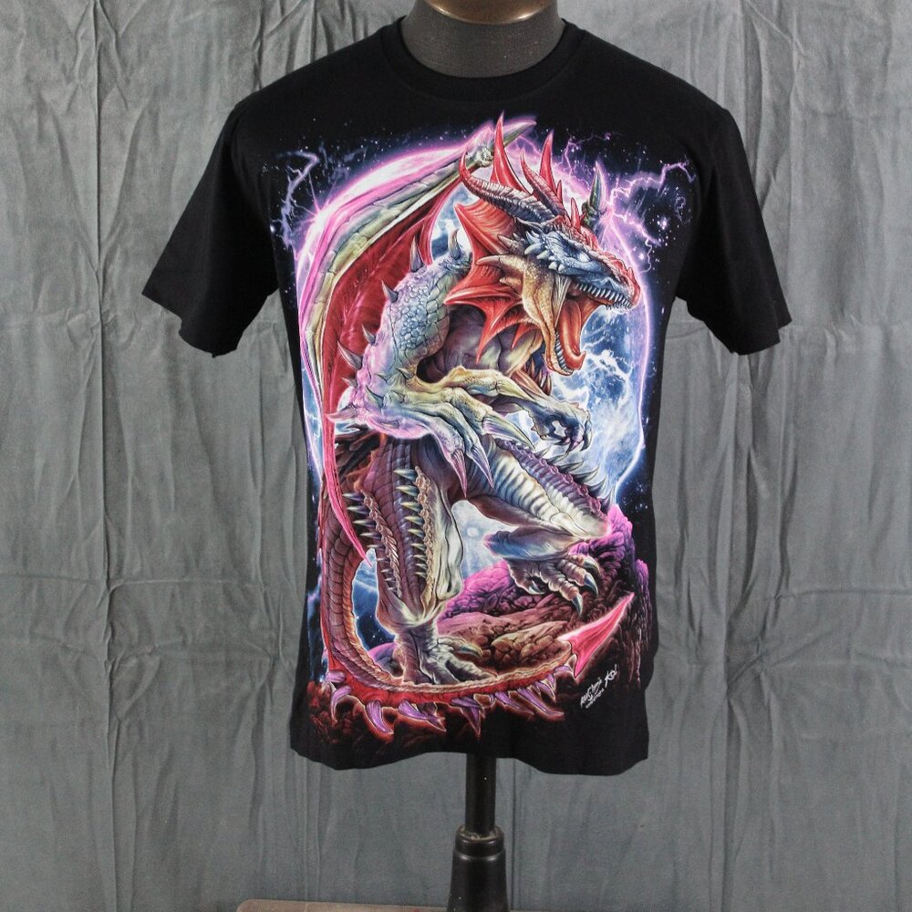 Retro Graphic T-Shirt - Neon Pink Dragon Graphic Rock Chang - Men's M (NWT)